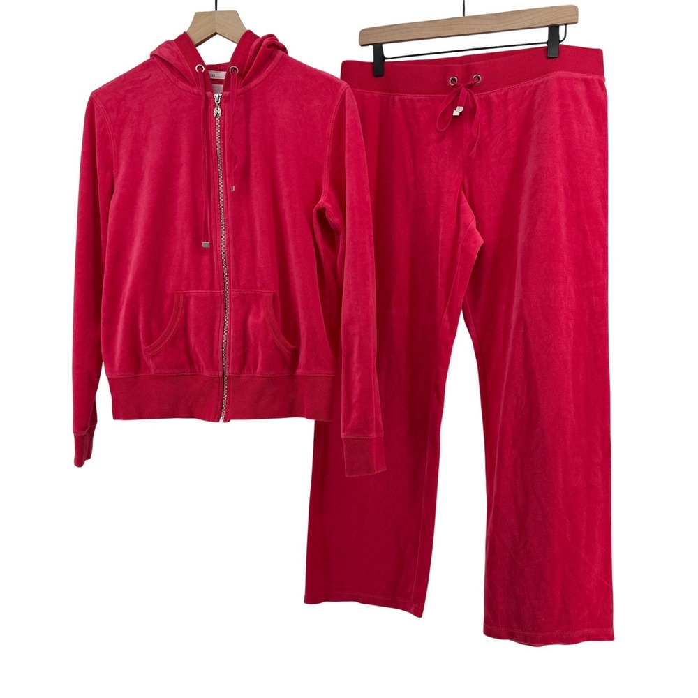 Victoria's Secret Y2K Salmon Red Velour Tracksuit Set Hoodie Pants Size M/M